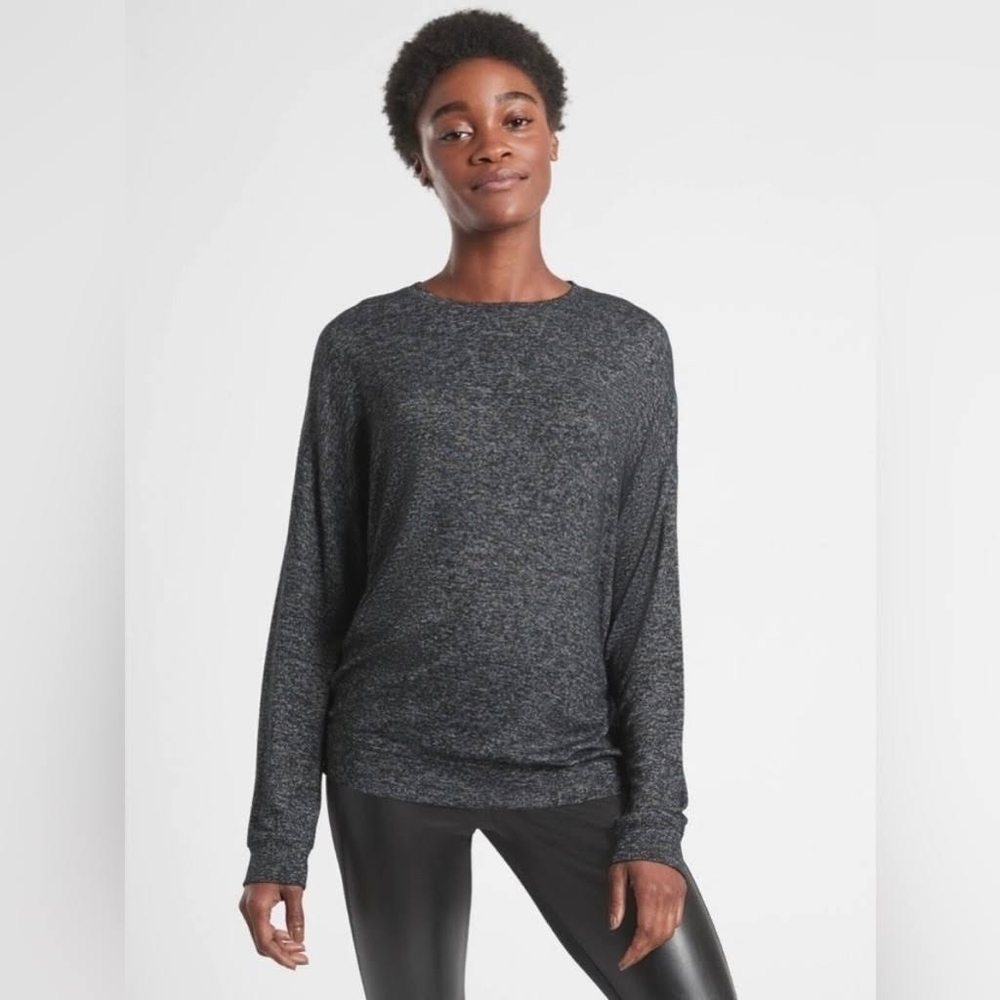Athleta Mindful Pullover Heathered Black size XS/S Soft Cozy